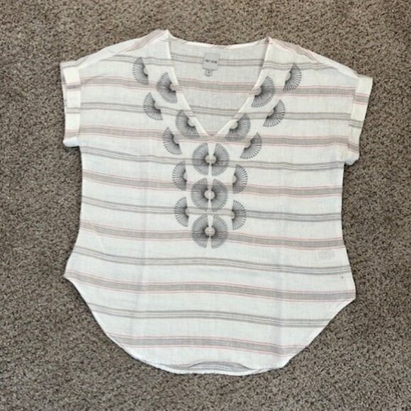 Nic & Zoe Embroidered Stripe Top - Neutral Multi color - Picture 4 of 10